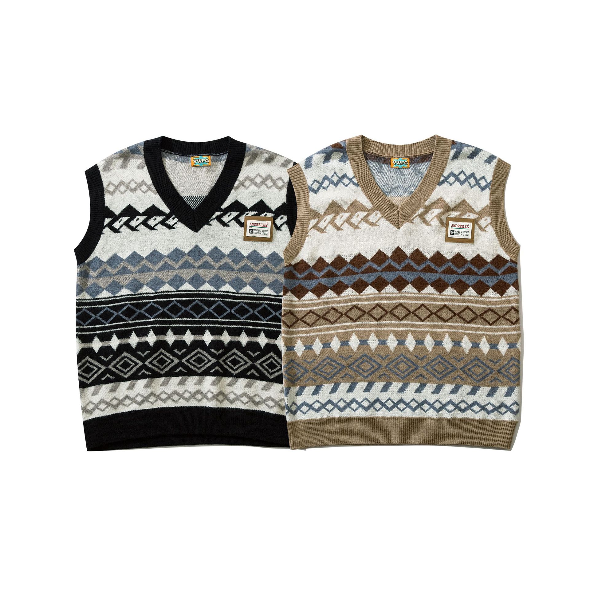 일본 v넥 루즈핏 조끼 스웨터, 남성 브랜드 가을과 겨울 새로운 대비 컬러 니트 스웨터 민소매 조끼 상의, 2022